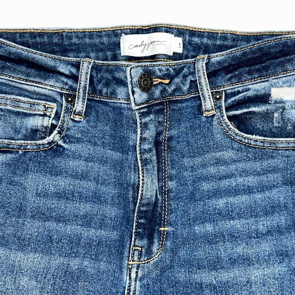 Carly Jean Chrissy Distressed Straight Leg Jeans Size 5 Medium Wash High Rise - Picture 5 of 9